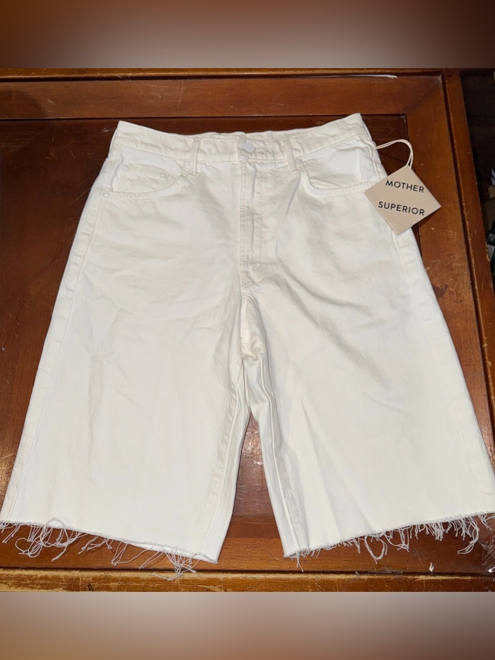 Mother Superior The Maven Bermuda Fray Jean Shorts Size 27 White Denim New